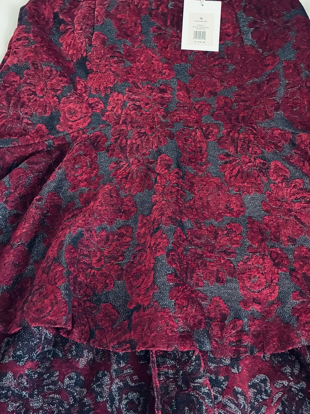 Rachel Parcell Burgundy and Navy Floral Midi Skirt